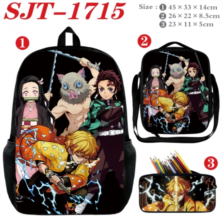 Demon Slayer Kimets Anime nylon canvas backpack pencil case crossbody bag three piece set 45x33x14cm