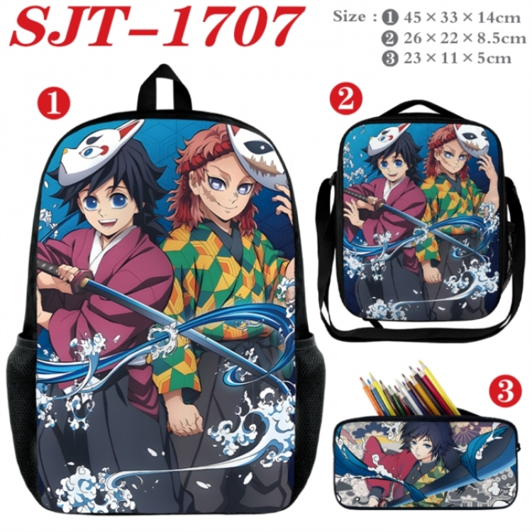 Demon Slayer Kimets Anime nylon canvas backpack pencil case crossbody bag three piece set 45x33x14cm