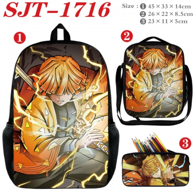 Demon Slayer Kimets Anime nylon canvas backpack pencil case crossbody bag three piece set 45x33x14cm