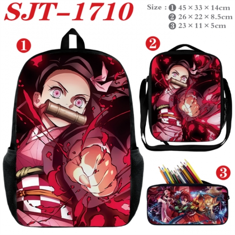 Demon Slayer Kimets Anime nylon canvas backpack pencil case crossbody bag three piece set 45x33x14cm