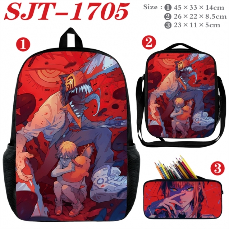 Chainsaw man Anime nylon canvas backpack pencil case crossbody bag three piece set 45x33x14cm