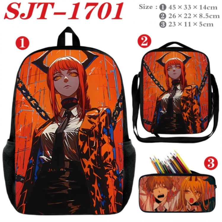 Chainsaw man Anime nylon canvas backpack pencil case crossbody bag three piece set 45x33x14cm