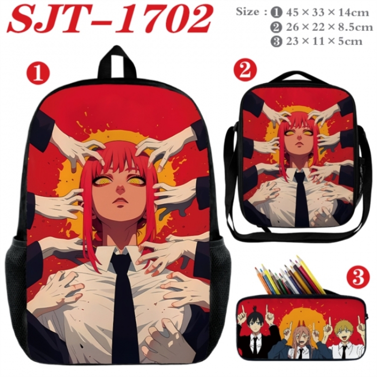 Chainsaw man Anime nylon canvas backpack pencil case crossbody bag three piece set 45x33x14cm
