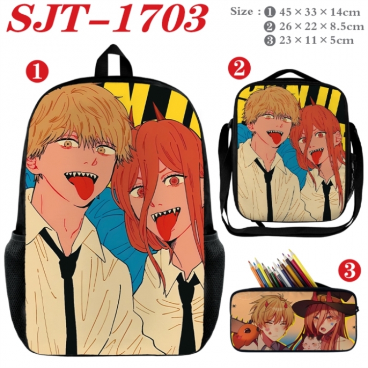 Chainsaw man Anime nylon canvas backpack pencil case crossbody bag three piece set 45x33x14cm