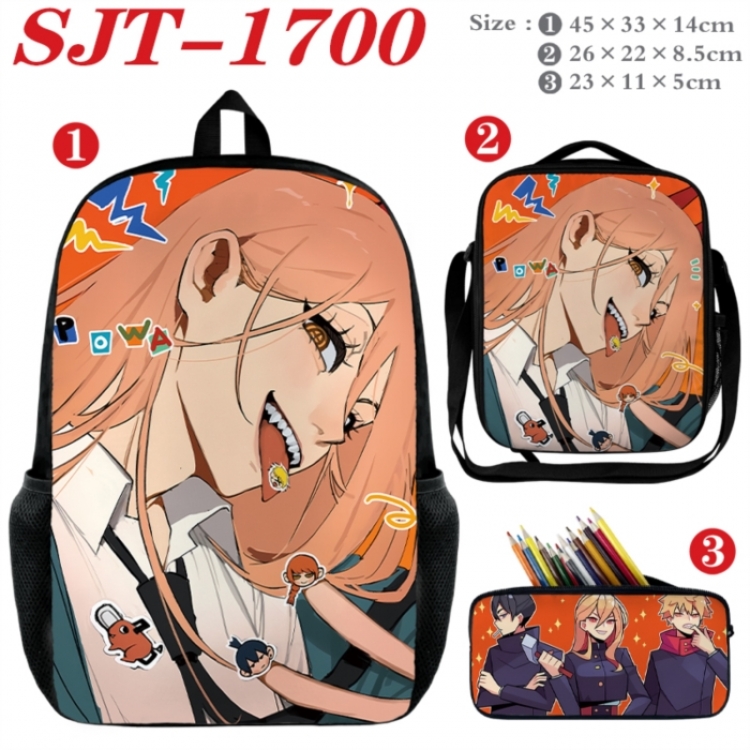 Chainsaw man Anime nylon canvas backpack pencil case crossbody bag three piece set 45x33x14cm