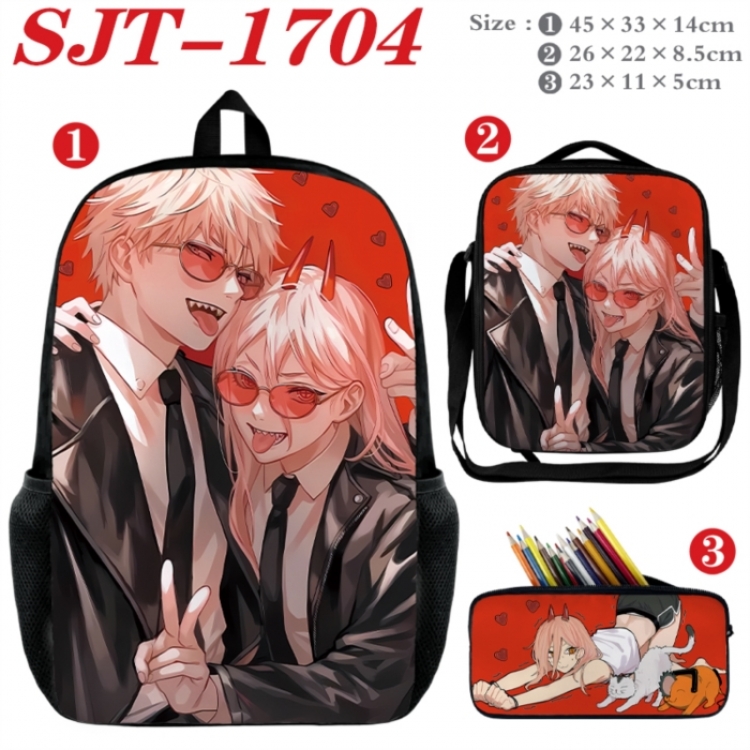 Chainsaw man Anime nylon canvas backpack pencil case crossbody bag three piece set 45x33x14cm