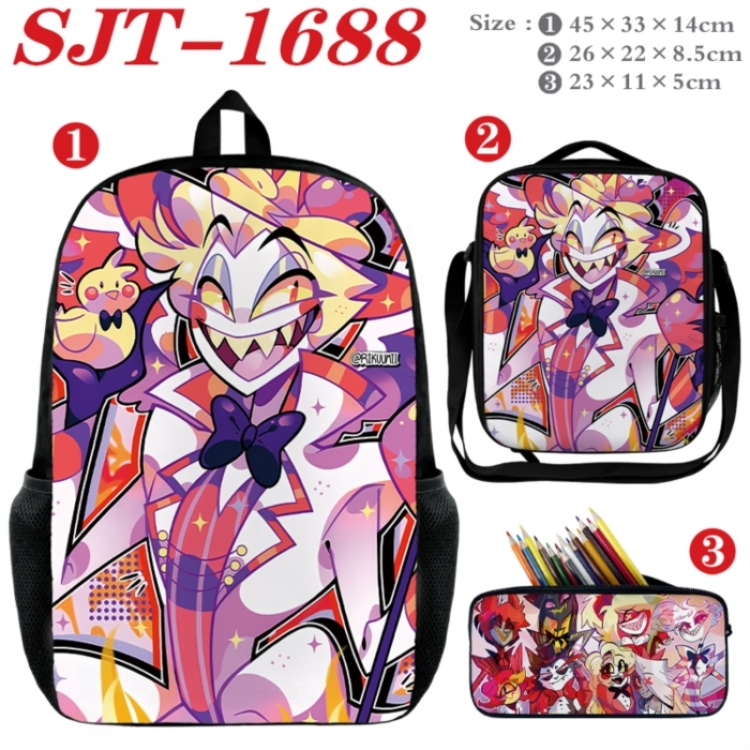 Hazbin Hotel Anime nylon canvas backpack pencil case crossbody bag three piece set 45x33x14cm