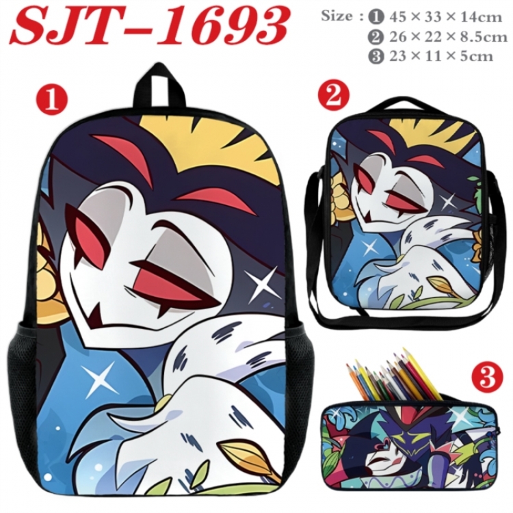 Hazbin Hotel Anime nylon canvas backpack pencil case crossbody bag three piece set 45x33x14cm