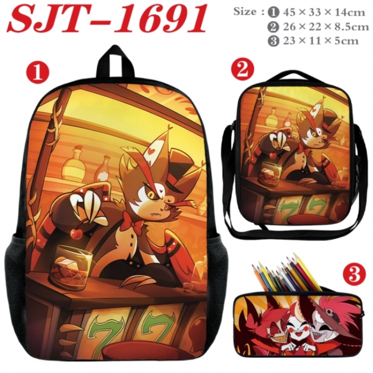 Hazbin Hotel Anime nylon canvas backpack pencil case crossbody bag three piece set 45x33x14cm