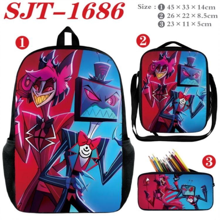 Hazbin Hotel Anime nylon canvas backpack pencil case crossbody bag three piece set 45x33x14cm