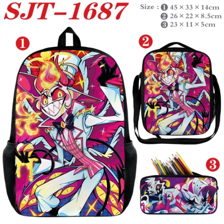 Hazbin Hotel Anime nylon canvas backpack pencil case crossbody bag three piece set 45x33x14cm