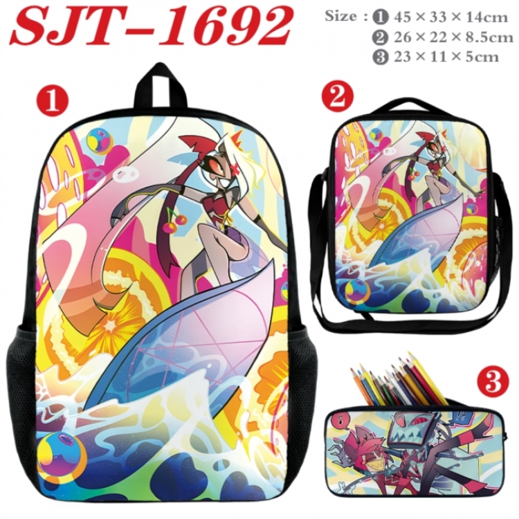 Hazbin Hotel Anime nylon canvas backpack pencil case crossbody bag three piece set 45x33x14cm