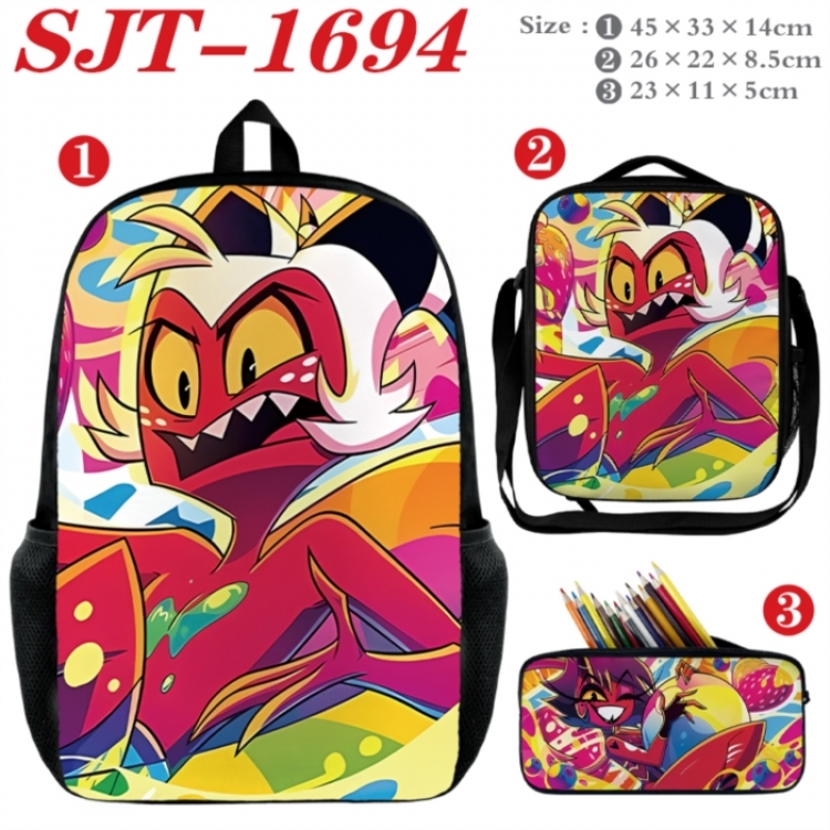 Hazbin Hotel Anime nylon canvas backpack pencil case crossbody bag three piece set 45x33x14cm