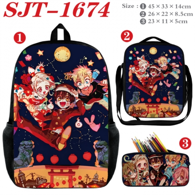 Toilet-bound Hanako-kun Anime nylon canvas backpack pencil case crossbody bag three piece set 45x33x14cm