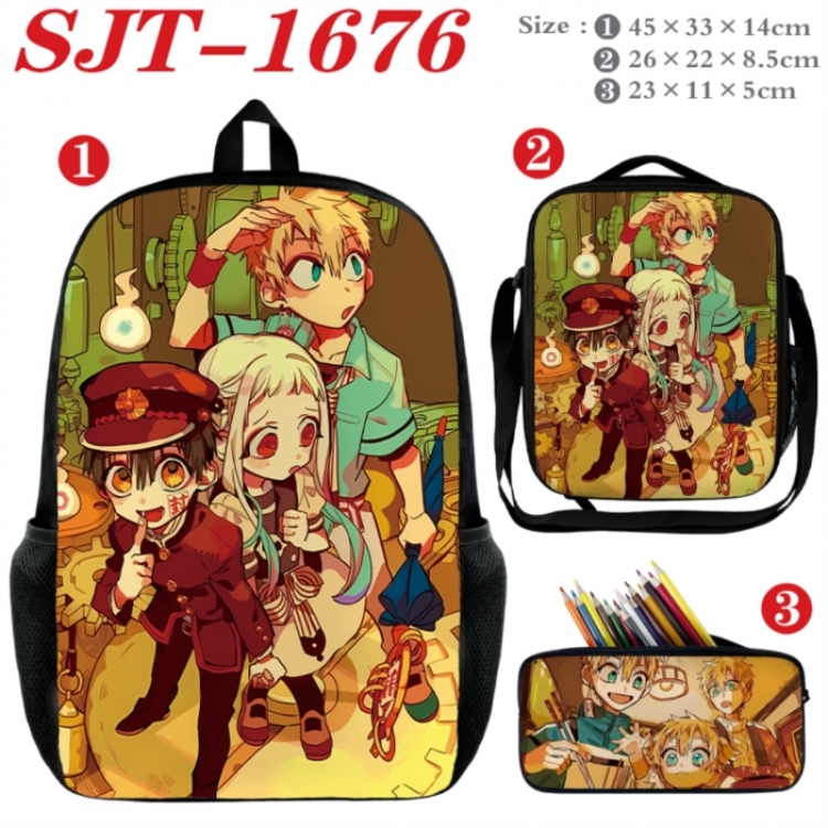 Toilet-bound Hanako-kun Anime nylon canvas backpack pencil case crossbody bag three piece set 45x33x14cm