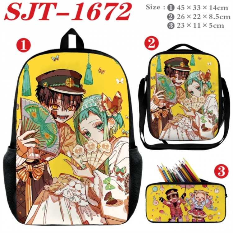Toilet-bound Hanako-kun Anime nylon canvas backpack pencil case crossbody bag three piece set 45x33x14cm