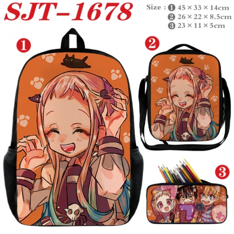 Toilet-bound Hanako-kun Anime nylon canvas backpack pencil case crossbody bag three piece set 45x33x14cm