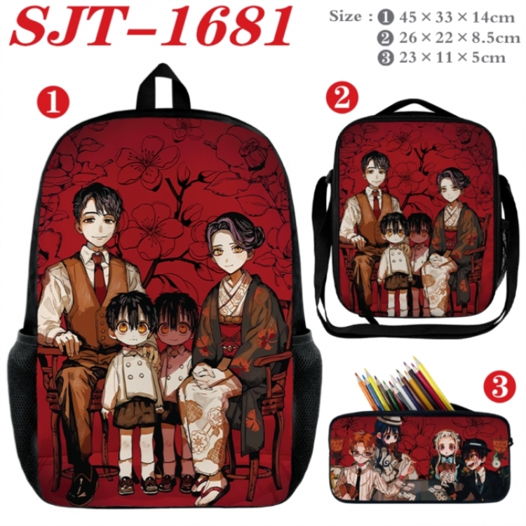 Toilet-bound Hanako-kun Anime nylon canvas backpack pencil case crossbody bag three piece set 45x33x14cm
