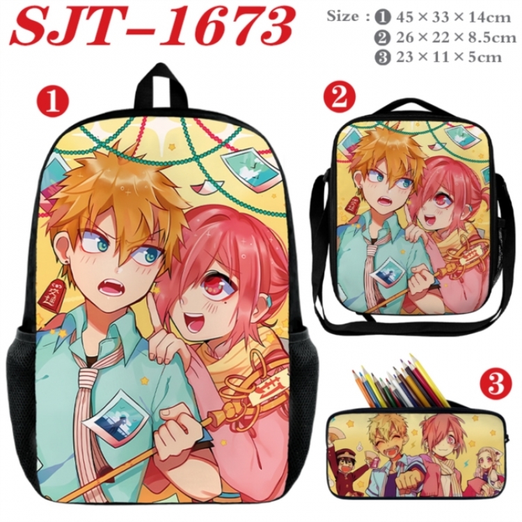 Toilet-bound Hanako-kun Anime nylon canvas backpack pencil case crossbody bag three piece set 45x33x14cm