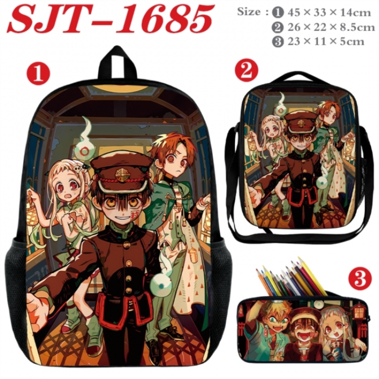 Toilet-bound Hanako-kun Anime nylon canvas backpack pencil case crossbody bag three piece set 45x33x14cm
