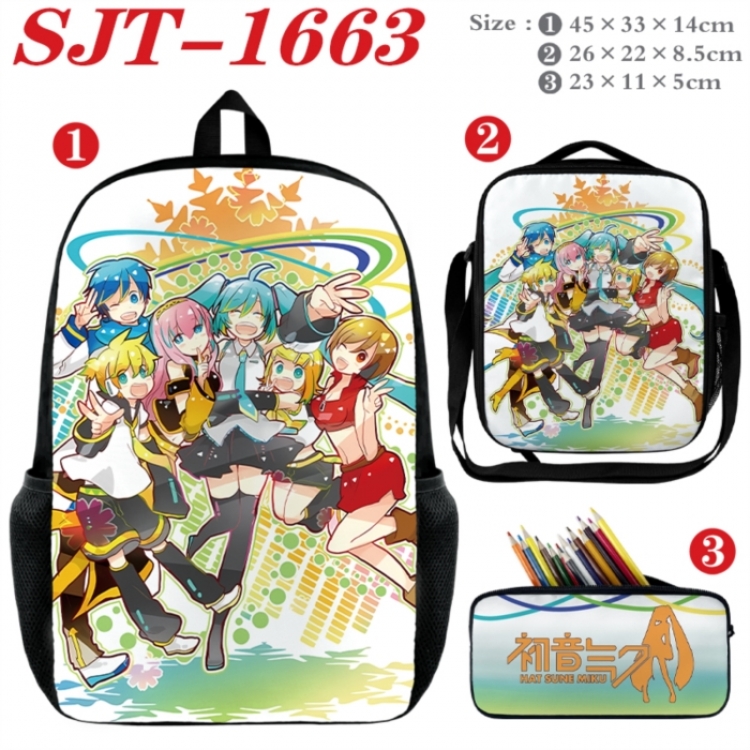 Hatsune Miku Anime nylon canvas backpack pencil case crossbody bag three piece set 45x33x14cm