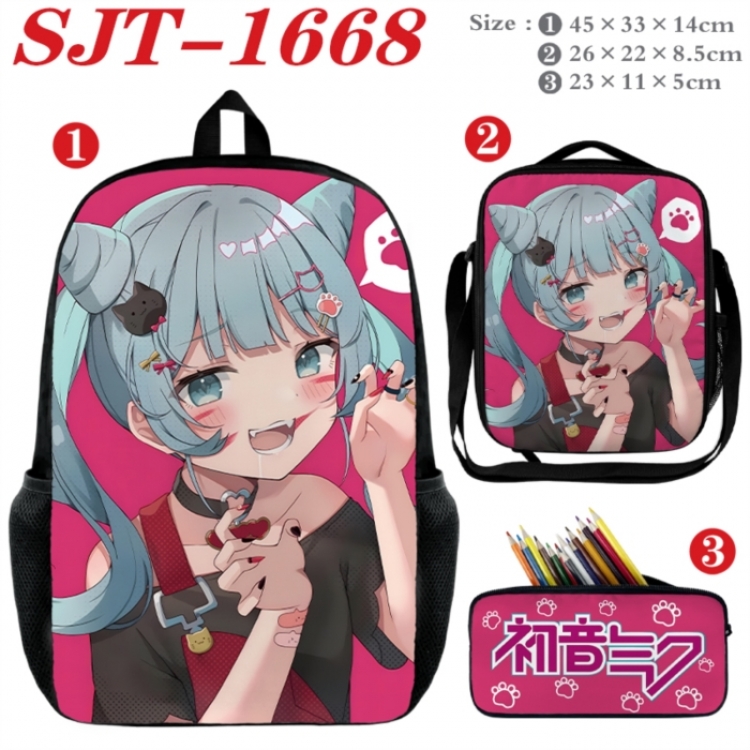 Hatsune Miku Anime nylon canvas backpack pencil case crossbody bag three piece set 45x33x14cm