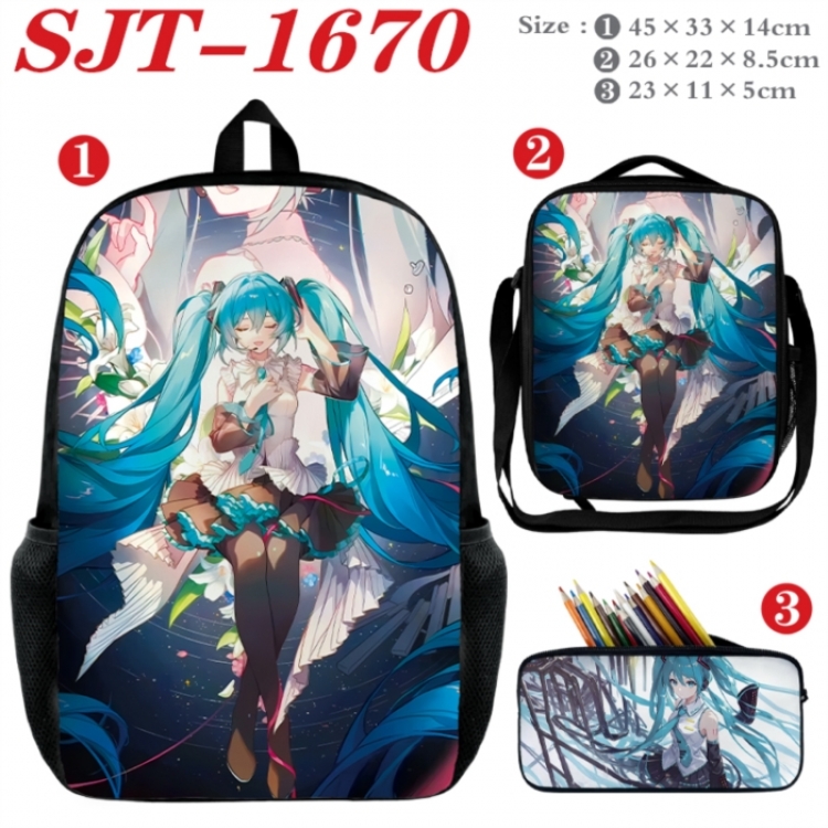 Hatsune Miku Anime nylon canvas backpack pencil case crossbody bag three piece set 45x33x14cm