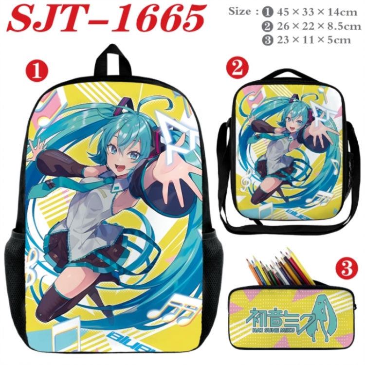 Hatsune Miku Anime nylon canvas backpack pencil case crossbody bag three piece set 45x33x14cm