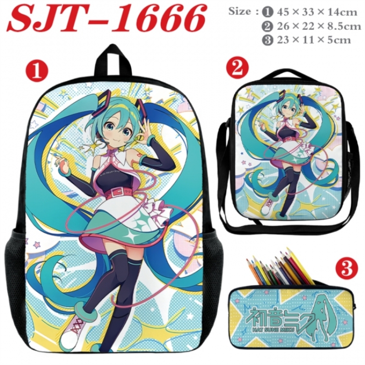 Hatsune Miku Anime nylon canvas backpack pencil case crossbody bag three piece set 45x33x14cm