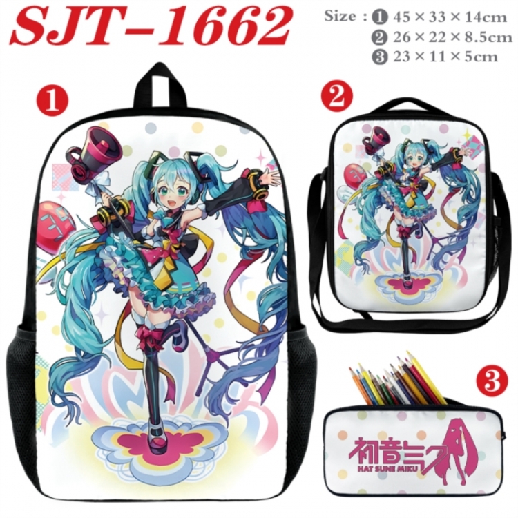 Hatsune Miku Anime nylon canvas backpack pencil case crossbody bag three piece set 45x33x14cm