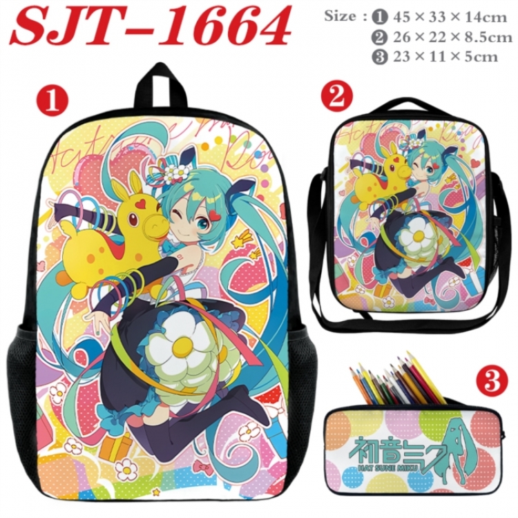 Hatsune Miku Anime nylon canvas backpack pencil case crossbody bag three piece set 45x33x14cm