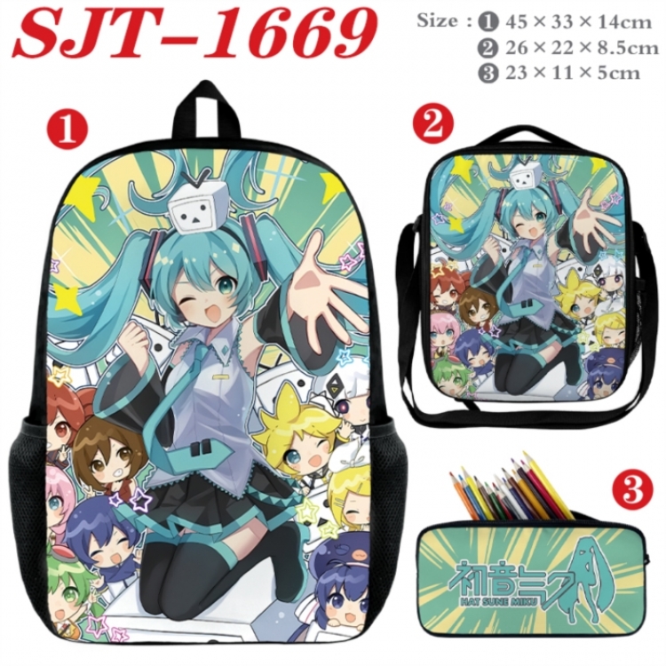 Hatsune Miku Anime nylon canvas backpack pencil case crossbody bag three piece set 45x33x14cm
