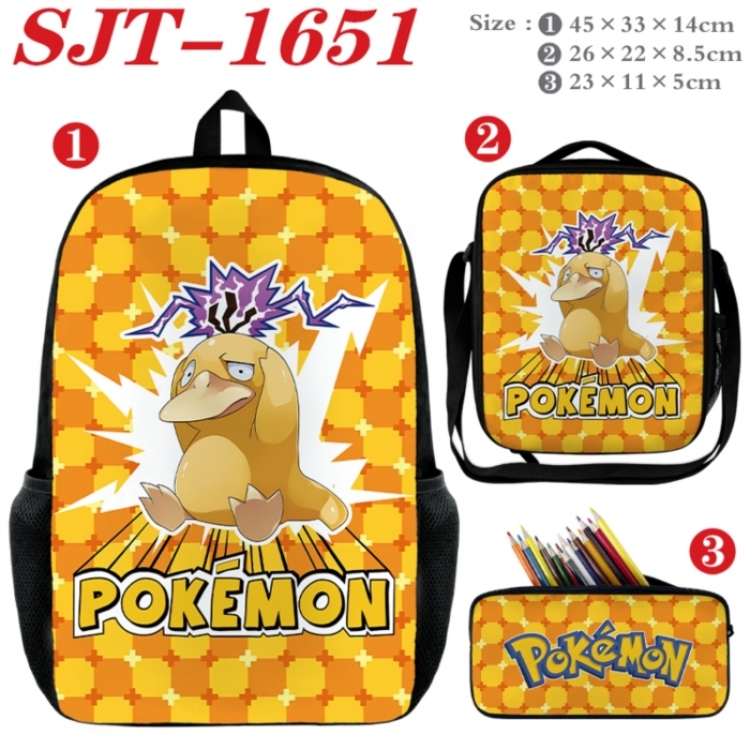 Pokemon Anime nylon canvas backpack pencil case crossbody bag three piece set 45x33x14cm