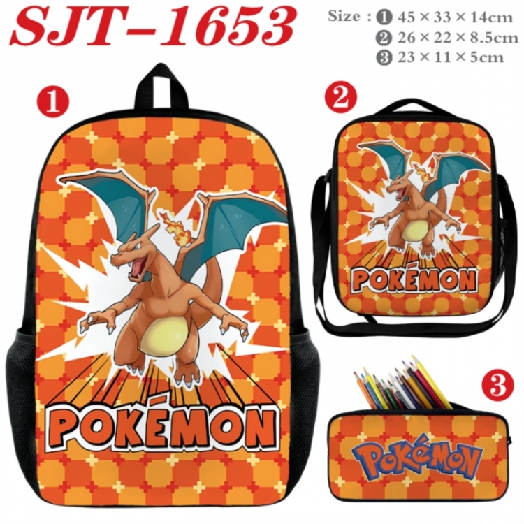 Pokemon Anime nylon canvas backpack pencil case crossbody bag three piece set 45x33x14cm