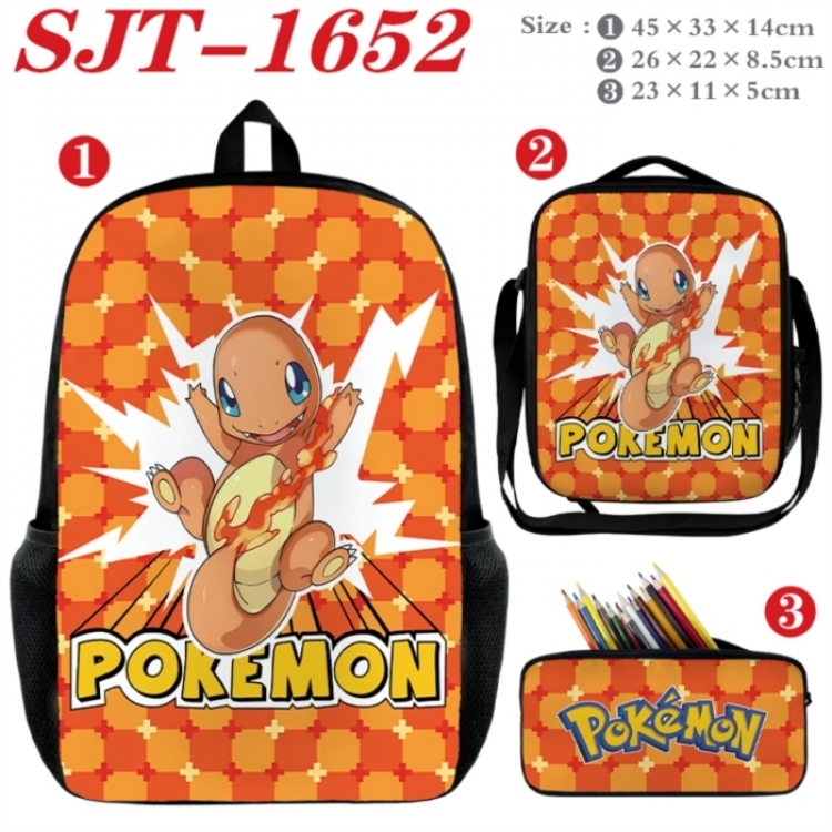 Pokemon Anime nylon canvas backpack pencil case crossbody bag three piece set 45x33x14cm