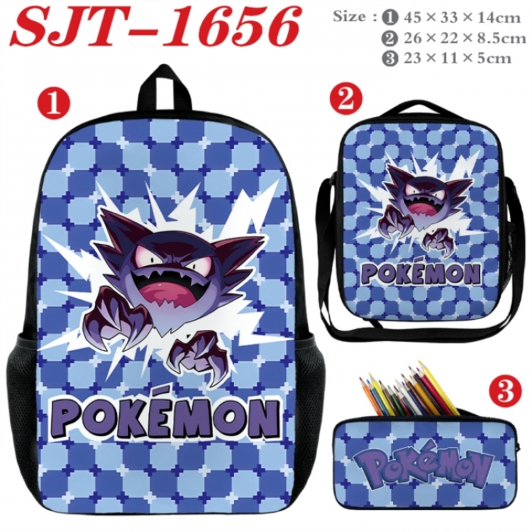 Pokemon Anime nylon canvas backpack pencil case crossbody bag three piece set 45x33x14cm