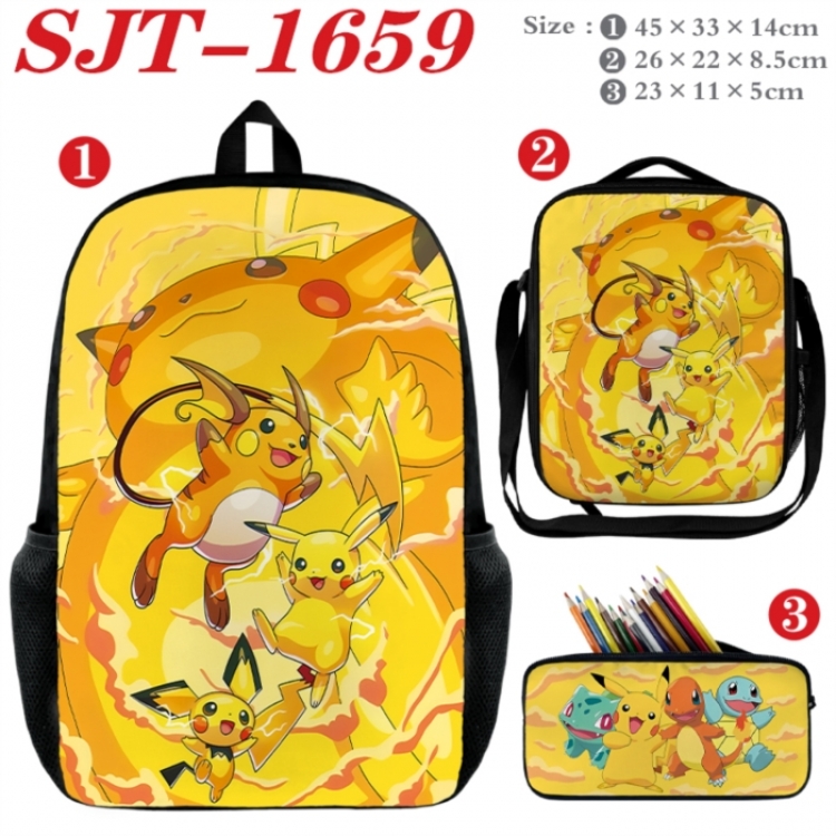 Pokemon Anime nylon canvas backpack pencil case crossbody bag three piece set 45x33x14cm