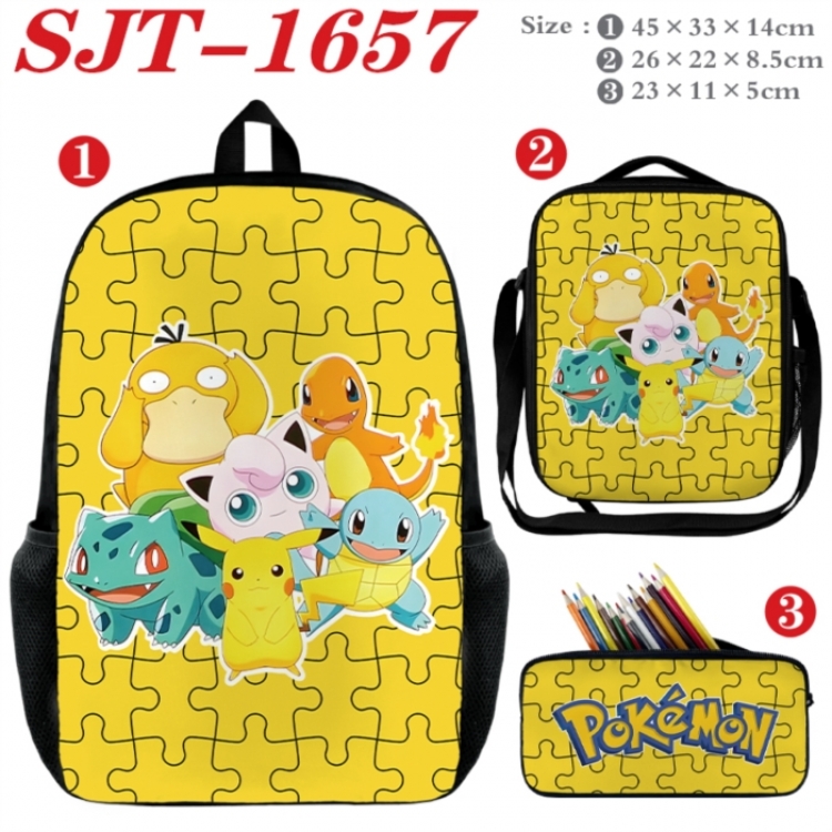 Pokemon Anime nylon canvas backpack pencil case crossbody bag three piece set 45x33x14cm