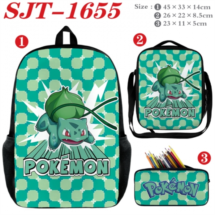 Pokemon Anime nylon canvas backpack pencil case crossbody bag three piece set 45x33x14cm