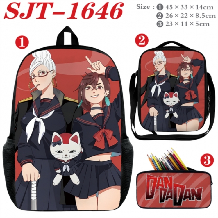 Dandadan Anime nylon canvas backpack pencil case crossbody bag three piece set 45x33x14cm