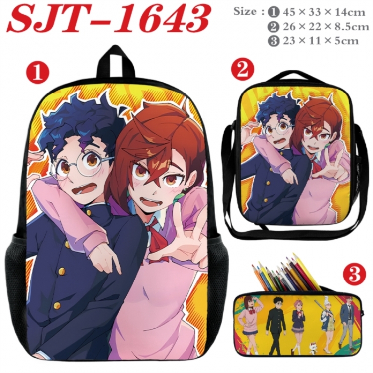Dandadan Anime nylon canvas backpack pencil case crossbody bag three piece set 45x33x14cm