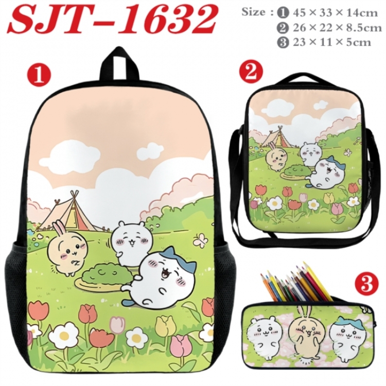 Chiikawa Anime nylon canvas backpack pencil case crossbody bag three piece set 45x33x14cm