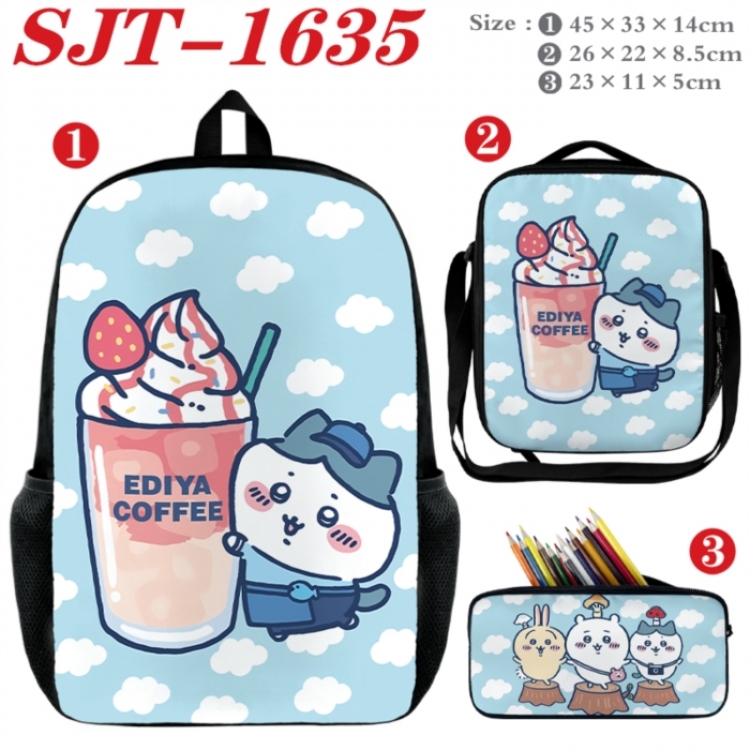 Chiikawa Anime nylon canvas backpack pencil case crossbody bag three piece set 45x33x14cm