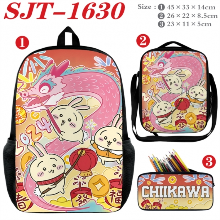 Chiikawa Anime nylon canvas backpack pencil case crossbody bag three piece set 45x33x14cm