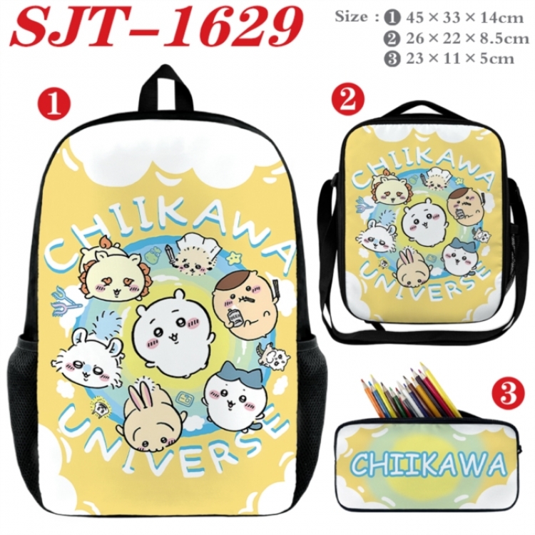 Chiikawa Anime nylon canvas backpack pencil case crossbody bag three piece set 45x33x14cm