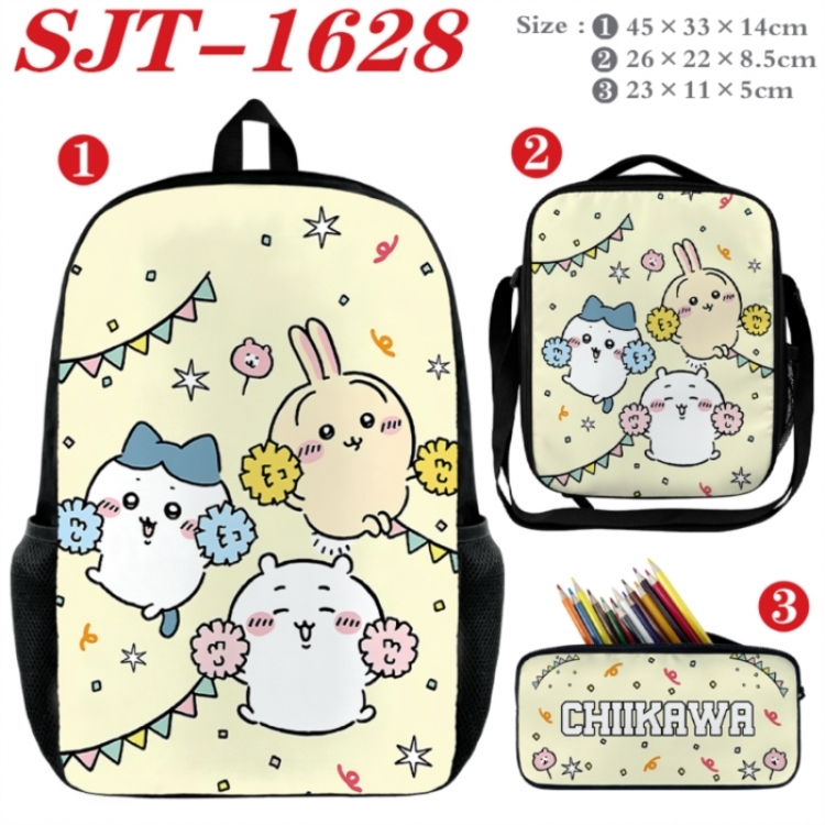 Chiikawa Anime nylon canvas backpack pencil case crossbody bag three piece set 45x33x14cm