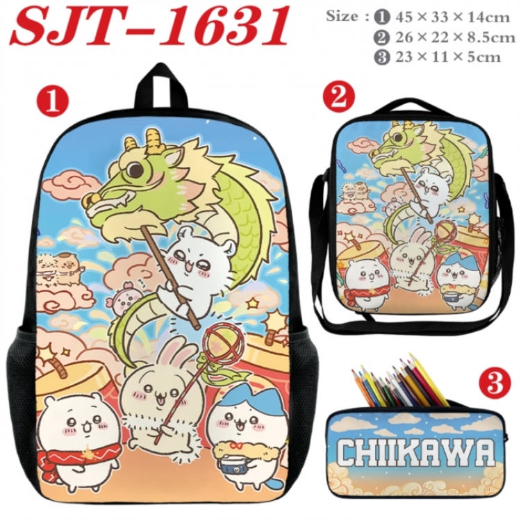 Chiikawa Anime nylon canvas backpack pencil case crossbody bag three piece set 45x33x14cm