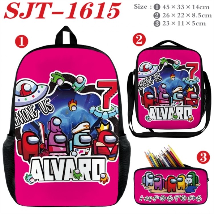 Among us Anime nylon canvas backpack pencil case crossbody bag three piece set 45x33x14cm