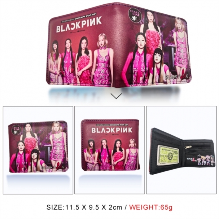 BLACK PINK 3D concave convex two fold short card wallet wallet wallet 11X9.5X2cm 65G