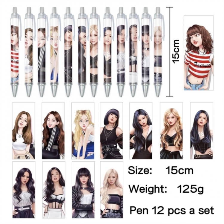 BLACK PINK Anime peripheral student color picture ballpoint pen neutral pen 15cm a set of 12